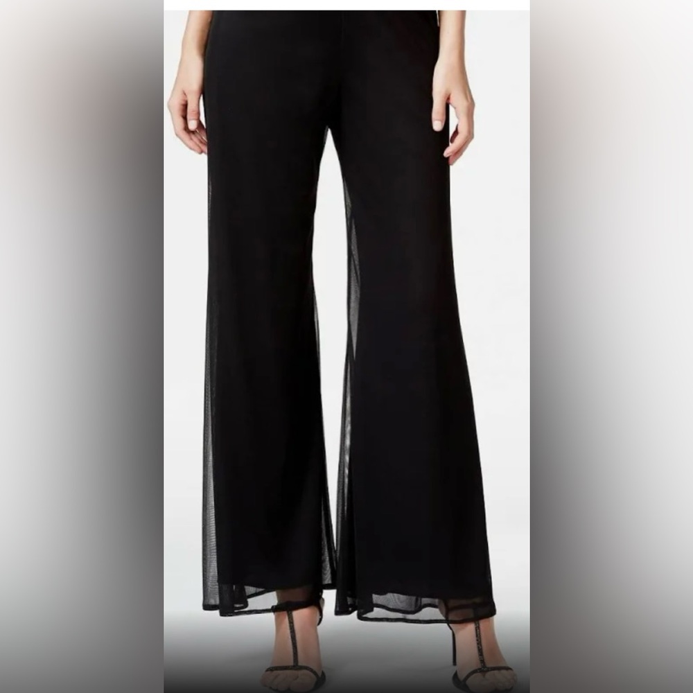 Prelude Mesh Wide-Leg Dress Pants. Black. Size PL.